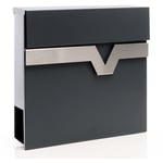 Boîte aux lettres murale ou sur pied design & Porte-journaux V60, Verrouillable, Gris anthracite, Acier, 370 x 105 x 370 mm, Amortisseur softclose