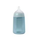 Suavinex, Biberon avec Bouteille en Silicone et Tétine Symétrique SX Pro, Souple et Flexible, avec Valve Anti-colique, Biberon à Debit Moyen (M), pour Bébés +3 Mois. Colour Essence, Bleu