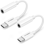 Adaptateur Usb C Vers Prise Jack Femelle 3,5 Mm (Lot De 2), Adaptateur Audio Usb C Vers Casque Auxiliaire Compatible Avec Iphone Série 15, Samsung, Pixel, Ipad (Blanc)[CAS310652]