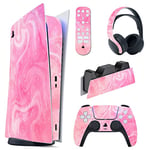 PlayVital Kit de Autocollants Skin Decal pour ps5 Sticker Vinyle pour ps5 Console&Manette&Station de Charge&Casque&Télécommande Média-Édition Numérique-Rose Psychédélique