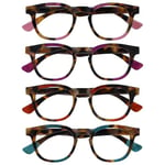 OPULIZE Ava Reading Glasses 4 Pack Flattering Rounded Frame Spring Hinges Scratch Resistant Brown Tortoiseshelll Pink Purple Red Turquoise Mens Womens RRRR62-45ZQ +1.50