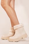 Where's That From Womens 'Margot' Platform Fur Lined Chelsea Boots In Ivory Cream - Size UK 5