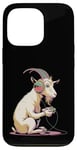 Coque pour iPhone 13 Pro Costume de chèvre en peluche pour enfants Casque de jeu vidéo