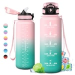 Gourde 1.5L, Sport Gourde avec Paille, Gourde Gym, Étanche & Réutilisable, Bouteille d'eau avec Marqueur de Temps, sans BPA, Gourde Graduée pour 1 Journee, Adulte, l'école, Voyage, Camping, Randonnée