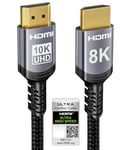 Sniokco 10K 8K Câble HDMI 2.1 48Gbps 5M, Certifié Ultra Haute Vitesse HDMI® Cable 0.01ms 4K 240Hz 165Hz 120Hz 8K 60Hz eARC Netflix HDCP 2.3 2.2 DTS:X HDR10+ TV Moniteur Projecteur Roku PS5 X-box