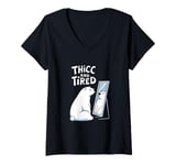 Womens Thicc And Tired - Funny Saying Cute Polar Bear Lover V-Neck T-Shirt