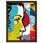 Artery8 Modern Abstract Woman Face in Profile Comic Book Style Red Yellow Geometric Halftone Artwork Framed A3 Wall Art Print