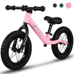 Hello-5ive 12" Balance Bike for 2, 3, 4, 5, 6 Year Old Boys and Girls, Lightweight Nylon Frame Toddler Training Bike No Pedal Bikes for Kids with Adjustable Seat and Air Tires (Pink)