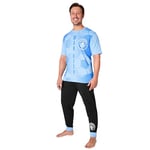 Manchester City FC Mens Pyjamas Set Nightwear T-Shirt Long Bottoms PJs Lounge Set Men Teenagers Man City Gifts for Men (Blue/Black, XL)