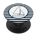 Nautical Stripes Bleu Marine Blanc Minimaliste Yacht Voilier PopSockets PopGrip Interchangeable