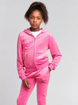 Juicy Couture Girls Diamante Velour Zip Through Hoodie - Pink, Pink, Size Age: 12-13 Years