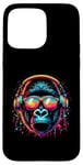 Coque pour iPhone 15 Pro Max Monkey DJ Disco Music Lover Gorilla Chimpanzee Casque audio