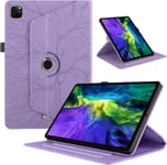 Coque Compatible Avec Tablette Ipad Pro 11 Pouces 2024 Cover Étuis Cuir 360°Rotatif Multi-Angle Stand Flip Protection Tablette Case Housse Cover Ipad Pro 11,Violette Arbres