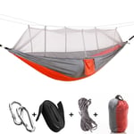 Hamac De Camping Extérieur Portatif Pour 1 À 2 Personnes Avec Moustiquaire Tissu De Parachute Haute Résistance Lit Suspendu Chasseur-Dormeur, Orange Gris