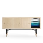 House of Finn Juhl - Sideboard With Tray Unit, Oak Veneer, Black Steel, Cold - Sideboards - Finn Juhl - Tre farget - Metall/Tre