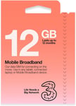 Three Mobile Pay As You Go Broadband 12 GB data SIM 12