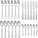 Cutlery Flatware Set，24 Piece Silverware Set with Gift Box Stainless Steel Tableware Dinnerware Sets Knife Fork Spoon, Service for 6 Multipurpose Use Safe for Home Kitchen Party - Silver