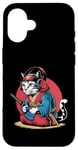 Coque pour iPhone 16 Japon Kawaii Cat Samurai Casque Casque Manette de Jeu Vidéo