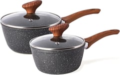 Induction Saucepan Set with Lid – Non Stick for Of 2, Marble 