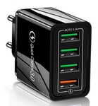 Väggladdare 220 Volt Trippel USB-Laddare Svart 2,1A QuickCharge