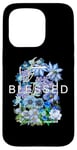 Coque pour iPhone 15 Pro Graphique bleu béni et fleuri