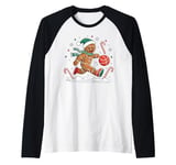 Gingerbread Man Playing Basketball - Christmas Sports Fun Raglan Baseball Tee