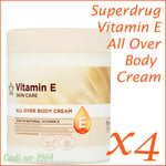 Superdrug VITAMIN E Skin Care Body Cream 4 x 475ml All Over Body Cream Dry Skin