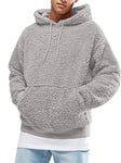 Runcati Mens Hoodie Fluffy Sherpa Hooded Jumper Fuzzy Plush Sweatshirt Teddy Fleece Kangaroo Pocket Winter Outwear, Grey, XXL