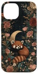 Coque pour iPhone 14 Red Panda Moon Flowers Cottagecore