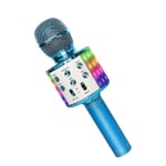 4 i 1 Bluetooth Karaoke Mikrofon Bärbar Högtalare Handhållen Hem Ktv-spelare med inspelningsfunktion &amp; Led ljus för barnleksaker Blue