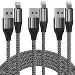 Lot De 3 Câbles Lightning Et Synchronisation De Données Rapide 3 M En Nylon Tressé Compatible Avec Iphone Xs Max/Xr/X/8/8 Plus/7/7 Plus/6/6s Plus/5s/5, Ipad (Argent)