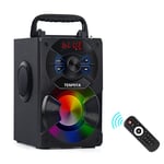 TENMIYA Portable Bluetooth Speaker with Subwoofer, FM Radio, RGB Colorful Lights Wireless Stereo Rich Bass Speakers Outdoor/Indoor Party Speaker Support Remote Control for Home, Travel, Camping