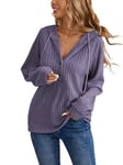 iChunhua Long Hoodie Women Sweatshirt With Buttons Gym Tops for Women Uk Loose Fit Long Sleeve Purple S