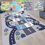 Paco Home Tapis Enfant, Tapis Chambre Jeu Garçon Fille Moderne Antidérapant, Dimension:160 cm Rond, Couleur:Gris