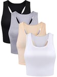 Boao 4 Pieces Basic Crop Tank Tops Sleeveless Racerback Crop Top for Women(Black, White, Light Grey, Beige,Large)