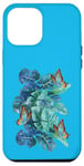 Coque pour iPhone 12 Pro Max Feuilles et papillons Monstera bleu turquoise