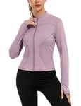 Gyabnw Veste de Sport Femme Haut de Course Respirant à Manches Longues Top de Fitness avec Fermeture Eclair avec Trous pour les Pouces Convient pour le Yoga la Running et plus Encore