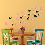 WALPLUS Stickers muraux 3D Papillon Noir + Papillon Rose, Vinyle, Multicolore, 19,5 x 11,5 x 5 cm