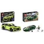 LEGO 42138 Technic Ford Mustang Shelby GT500 Set, Pull Back Drag Toy Race Car Model Building Kit & 76907 Speed Champions Lotus Evija Race Car Toy Model for Kids, Collectible Set