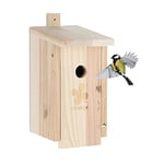 Relaxdays Nichoir d'extérieur pour Oiseaux, D Trou d'envol 35 mm, Porte relevable, moineaux, mésanges, Bois, Nature