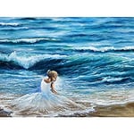 Lady Wearing White By The Sea Unframed Art Print Poster Wall Decor 12x16 inch