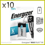 10 Energizer Max Plus 9V Block Square Battery LONGEST LASTING Alkaline 9V ALARM