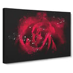 Drops Upon A Red Rose Paint Splash Modern Art Canvas Wall Art Print Ready to Hang, Framed Picture for Living Room Bedroom Home Office Décor, 20x14 Inch (50x35 cm)