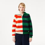 Lacoste Pull col zippé à rayures contrastées en laine Taille 38 Blanc/orange/bleu Marine/vert/bleu