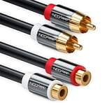 deleyCON 1,5m Cinch RCA Câble de Rallonge Câble Stéréo Audio 2x Prises Cinch vers 2x Prises Femelles Cinch Connecteurs Métalliques Dorés - Noir