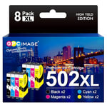 GPC Image 502XL High Yield Multipack Ink Cartridges Replacement for Epson 502 XL Compatible for Workforce WF-2860 WF-2860DWF WF-2865 WF-2865DWF XP5100 XP-5105 (Black Cyan Magenta Yellow, 8-Pack)