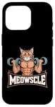 Coque pour iPhone 16 Pro Meowscle Gym Cat T-shirt d'entraînement amusant pour les amoureux des chats