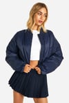 Womens Puffer Nylon Bomber Jacket - Navy - 12, Navy