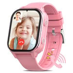 AXYWINBO Montre Connectée Enfant 4G, Batterie 900 mAh Smartwatch Enfant, avec WIF/GPS/Bluetooth Musique Appel SOS Chat et Vidéo Podomètre Alarme Caméra Mode école, À partir de 5 Ans, Rose