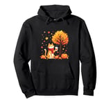 Cute Cat Holding Iced Coffee Under Fall Tree Autumn Cat Leaf Pullover Hoodie